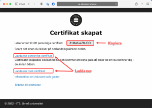 Ladda ner certifikat och kopiera lösenord