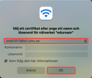 Välj certifikat