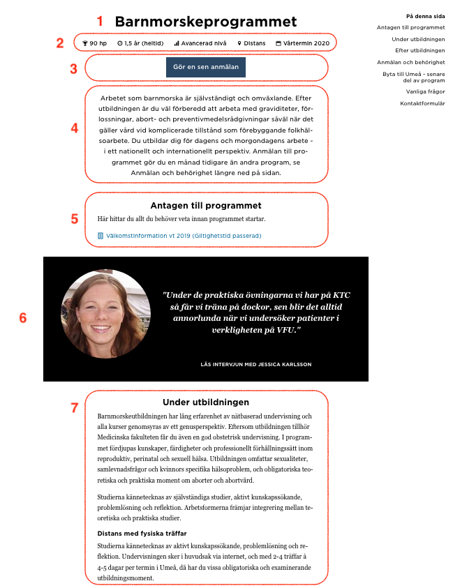 Översikt av programsidans delar