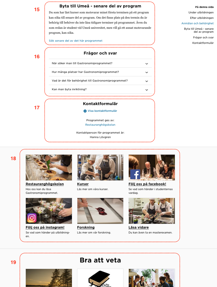 Översikt av programsidans delar
