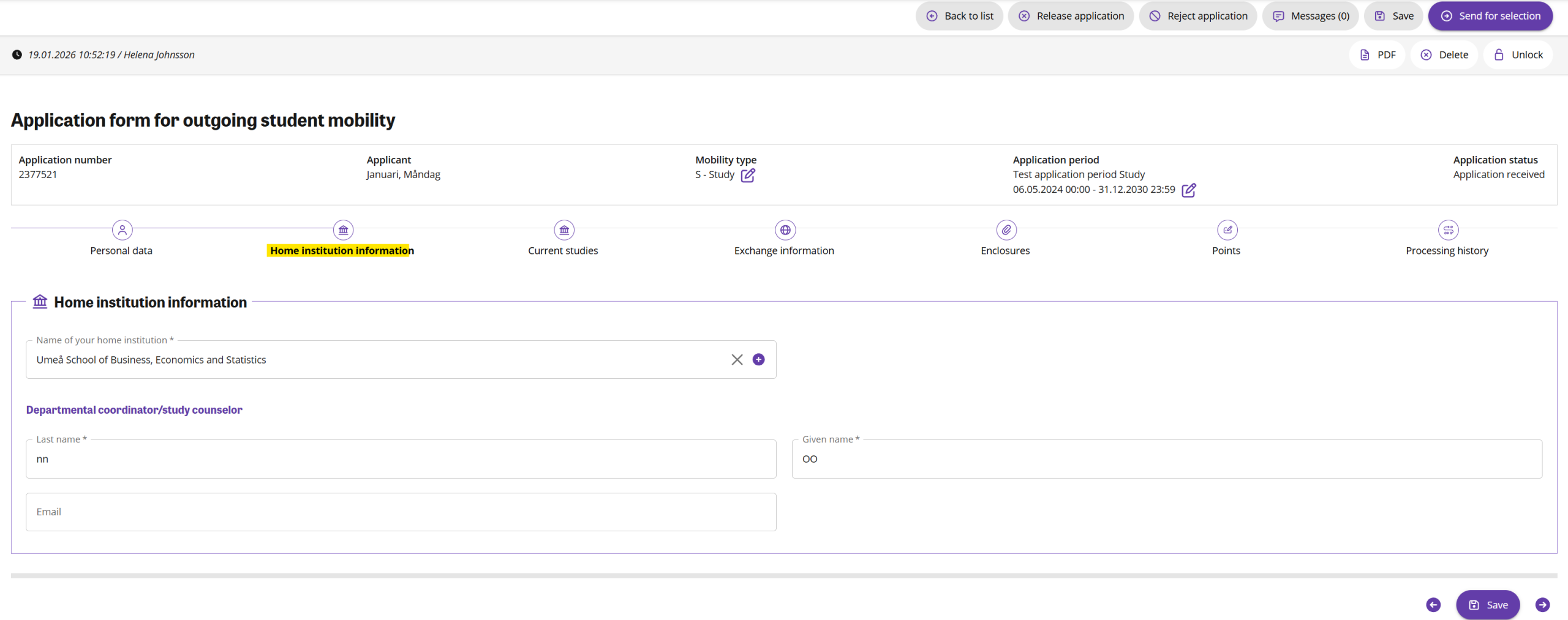 Home institution information IKP