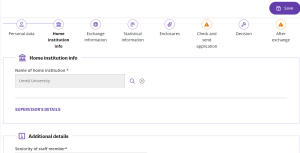 Home institution info in Solemove