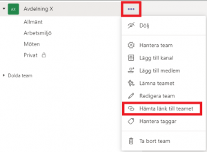 Hämta länk till teamet
