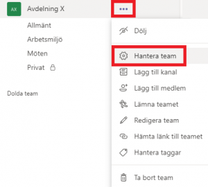 Hantera team i Teams