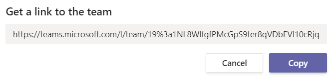 Copy link to invite team members Teams