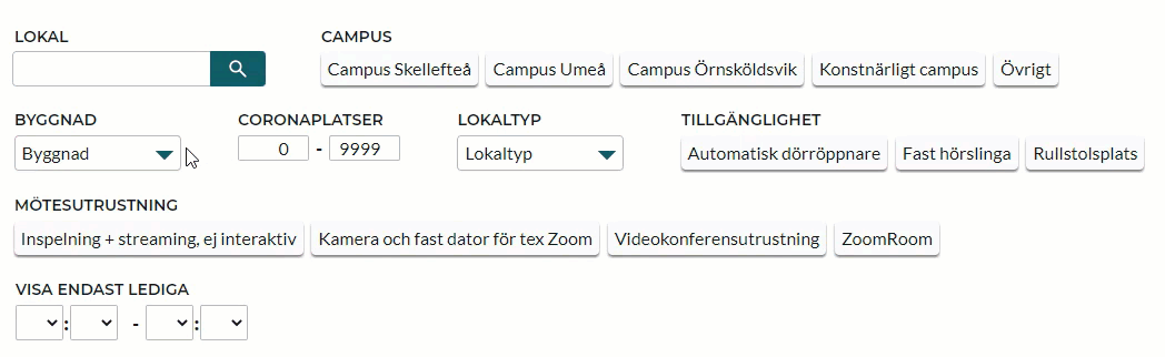 Filtrera fram lokaler
