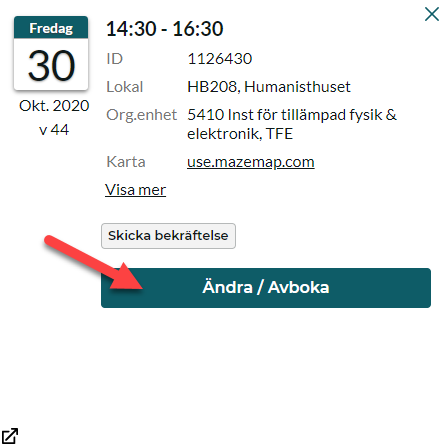 Välj ändra/avboka