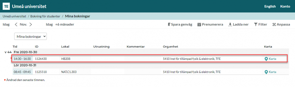 Välj bokning