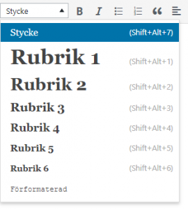 Rubriknivåer i text editor i Manual