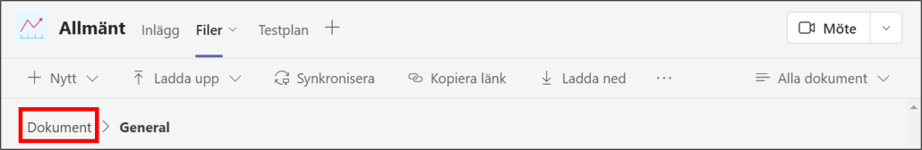 synkronisera filer från team - klicka på dokument