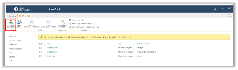 Tilldela behörigheter Sharepoint