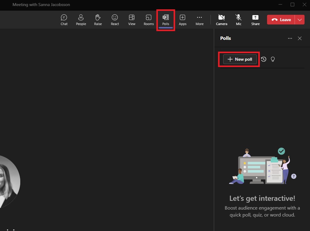 Image showing where to find the new poll in a teams meeting