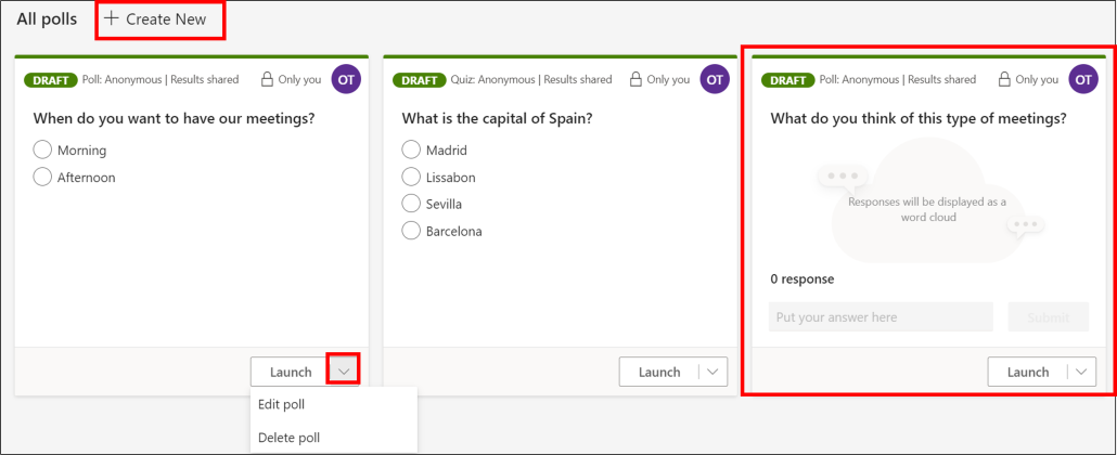 Make a planned poll with Forms in a Teams meeting - Manage, create new, edit, delete questions