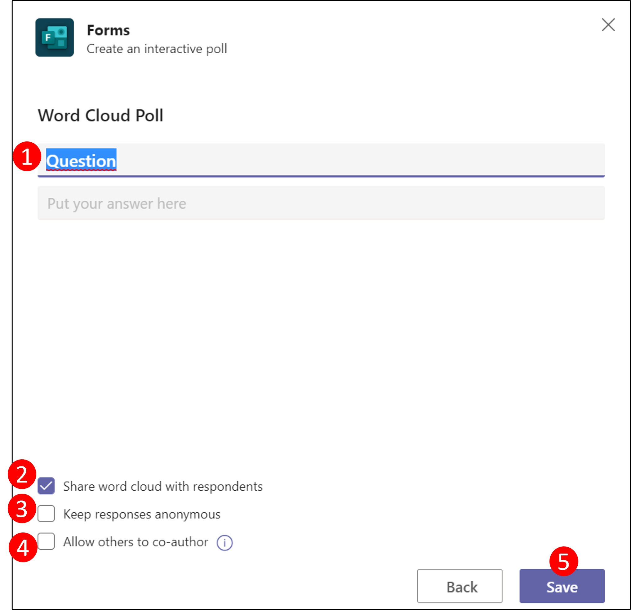 Make a planned poll with Forms in a Teams meeting - word cloud poll