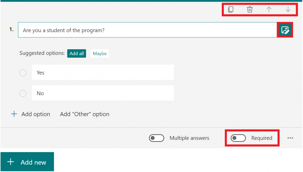 Create questions for a form in Forms โ Manual