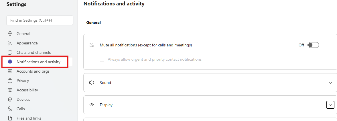 Image showing how to change notifications in teams