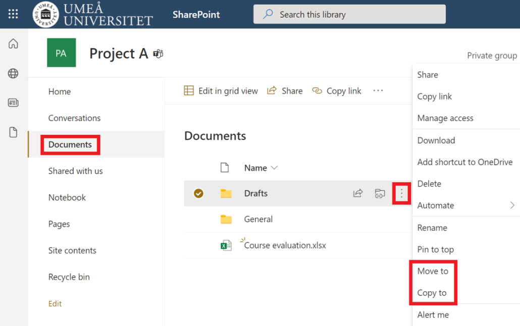 Move or copy files in SharePoint
