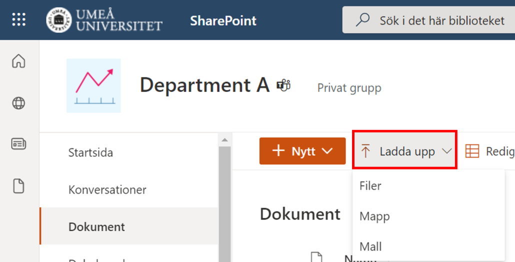 ladda upp filer och mapper i sharepoint - välj ladda upp