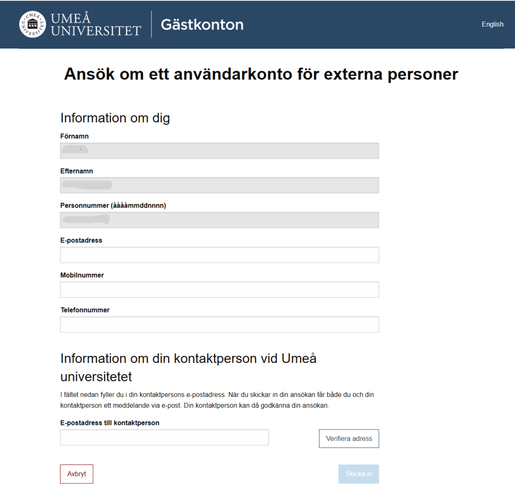 Information om person som gör ansökan. 