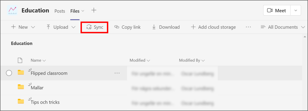 sync files from specific Team channel to computer - click sync