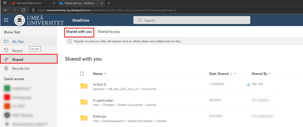Find your shared files in onedrive - shared tab choose shared with you