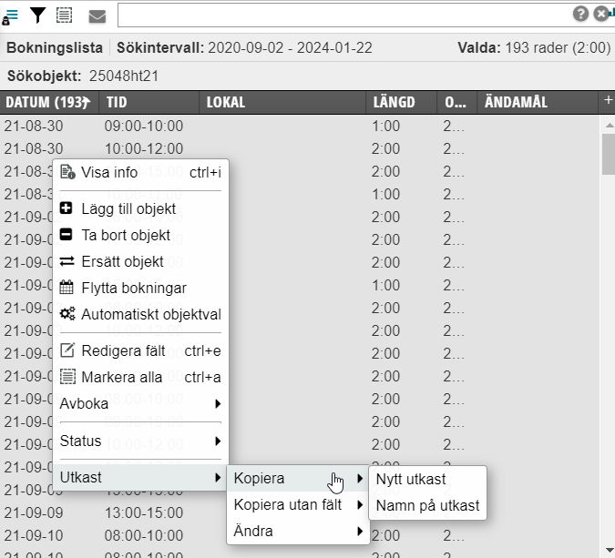 Alternativet utkast i Bokningslista