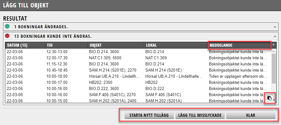 Resultatsammanfattning av massändring