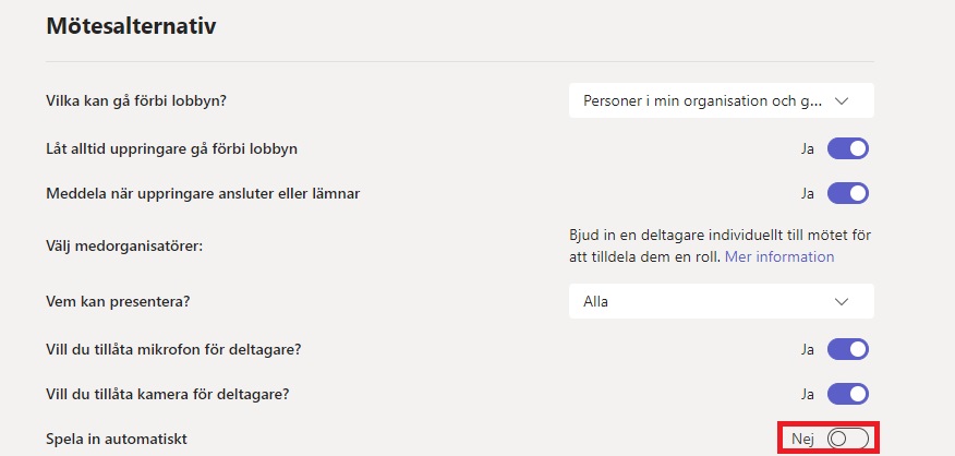 Bild som visar funktionen "spela in automatiskt"