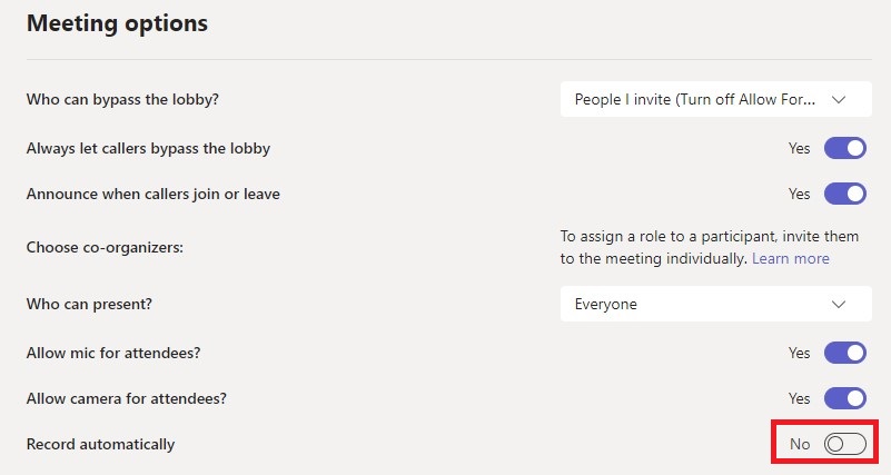 Image showing meeting options in Teams