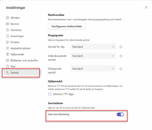 Samtalsinställningar i Teams