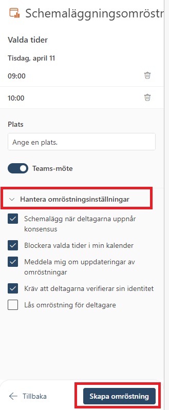 Bild som visar inställningar i omröstningen