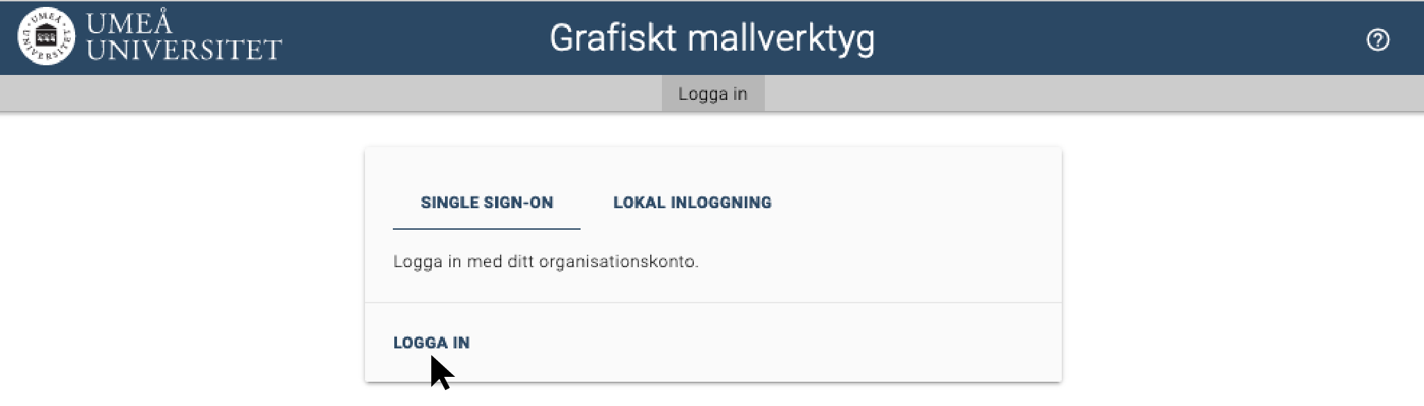 Grafiskt mallverktyg -log in