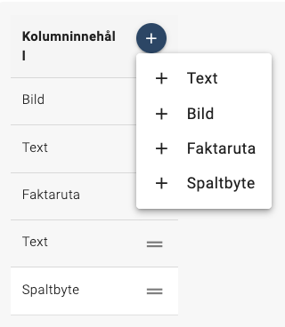 Kolumninnehåll vetenskaplig poster