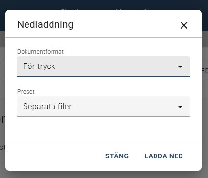 Nerladdningsalternativ i Grafiskt mallverktyg