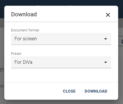 Set Document format=For screen and Preset=For DiVA