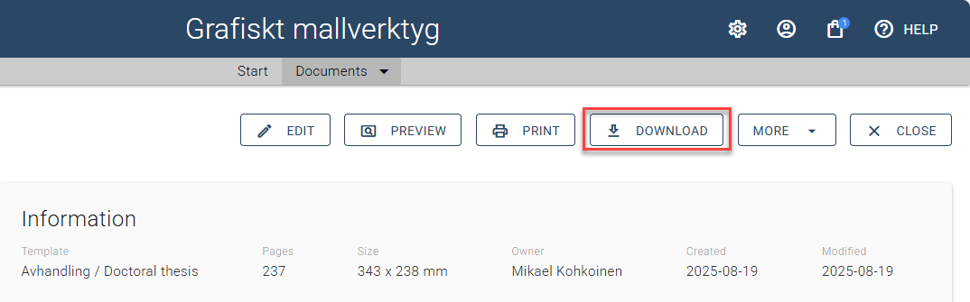 The Download button in Graphic Design Tool
