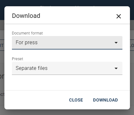 Donwload options in Graphci Design Tool