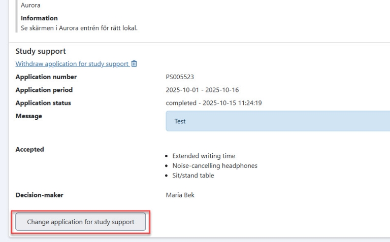 Study Support Request Change your application for recommended study support – Manual