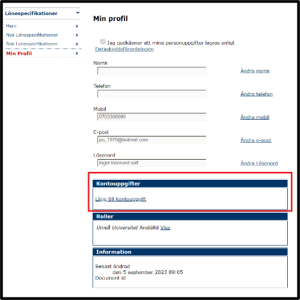Skärmbild på Min profil